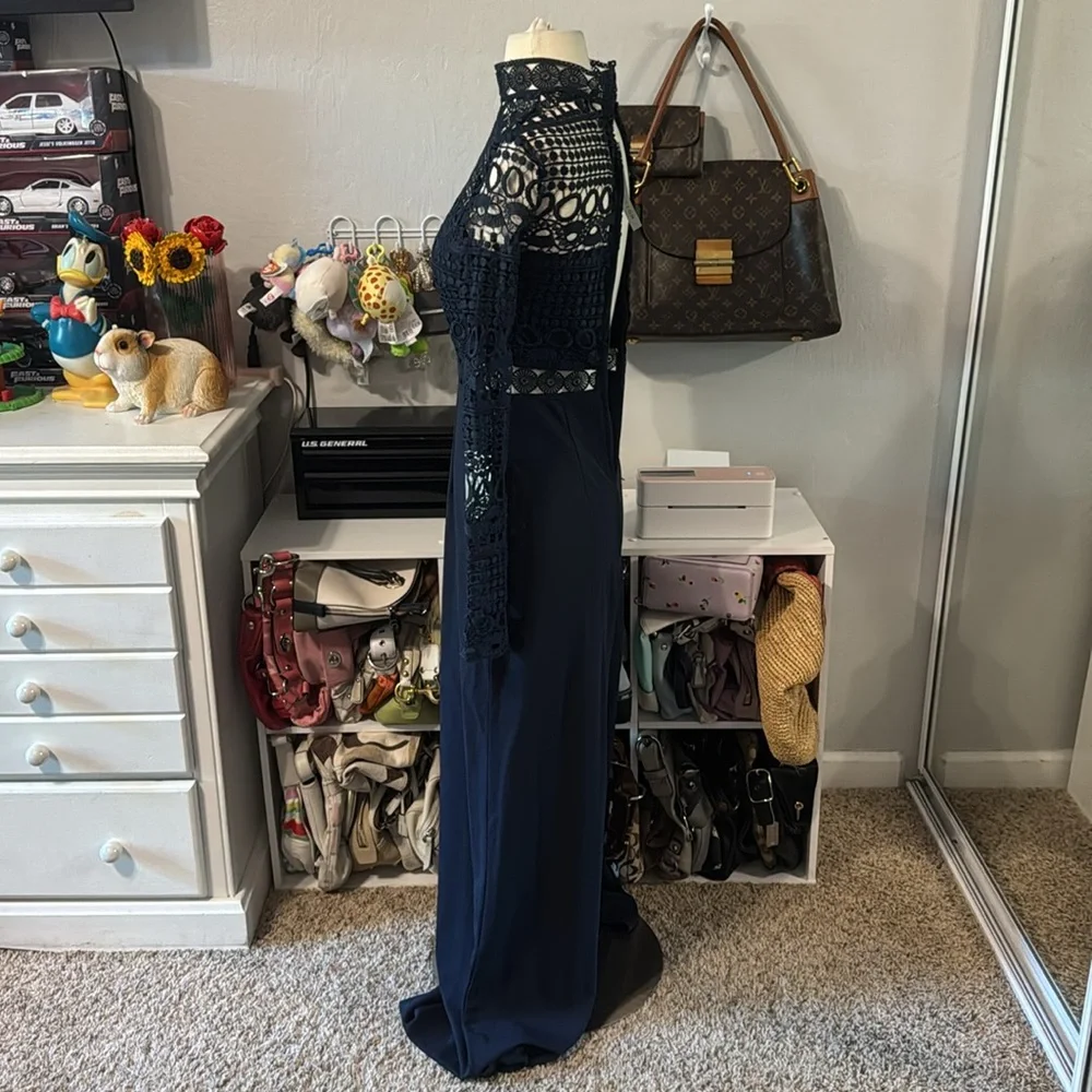 NWT Sexy Blue Lace Flared Jumpsuit - Picture 7 of 7